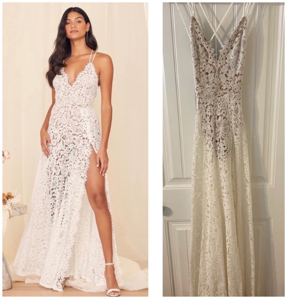 Lulus Love of Details White Lace Backless Maxi Wedding Dress XXS